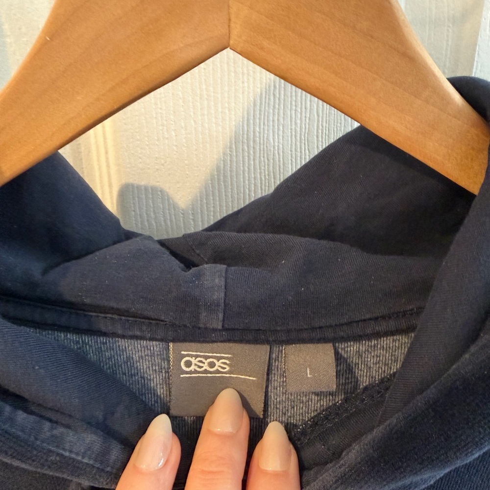 ASOS Colorblock Velour Hoodie Pullover - Navy, Burgundy & Olive - Picture 3 of 3